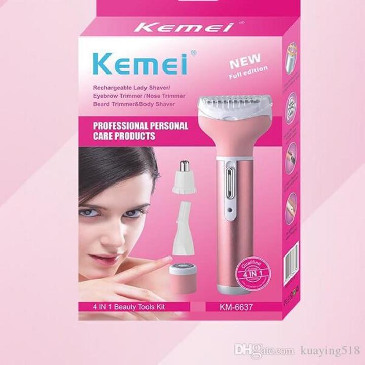Kemei KM-6637 Multifunctional 4 in 1 Rechargeable woman body shaver Beard Eyebrow, Nose Trimmer set Female Electric shaver