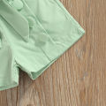 Two Piece Girl’s Clothes Set Fashion Printed Mid-sleeve T-shirt and Solid Color Short Pants with Belt. 