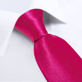 Solid Hot Pink Stain Men's Tie Set Handkerchief Cufflinks 8cm Width Wedding Party Necktie Groom Men Suits Accessories Gift.