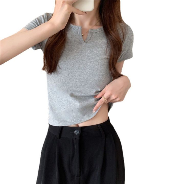 Cotton%20Short%20Women's%20Summer%20Design%20Sense%20Pink%20Slim-Fit%20Navel%20Hot%20Girl%20Women's%20Clothing%20%20T%20T-shirt%20Short%20Sleeve%202024%20Summer%20New%20-%20Image%205