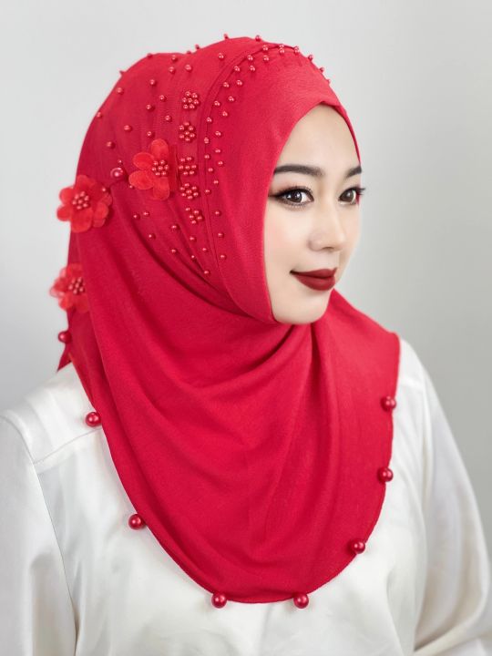 Muslim%20Beaded%20Hijab%20Adult%20Solid%20Color%20Hat%20Soft%20Hat%20with%20Flowers%20Female%20Hijab%20Shawl%20Wrap%20Buni%20Amira%20Style%20Arab%20Hijab%20Turkey%20-%20Image%205