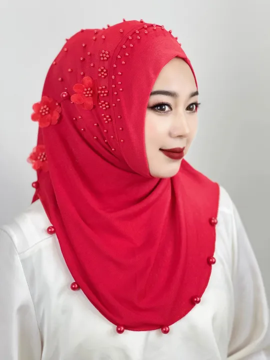 Muslim%20Beaded%20Hijab%20Adult%20Solid%20Color%20Hat%20Soft%20Hat%20with%20Flowers%20Female%20Hijab%20Shawl%20Wrap%20Buni%20Amira%20Style%20Arab%20Hijab%20Turkey%20-%20Image%205