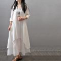 Summer Women Boho Vintage Kaftan Loose Gypsy Maxi Dress Two-piece Literary Irregular Large Swing Dress Robe.