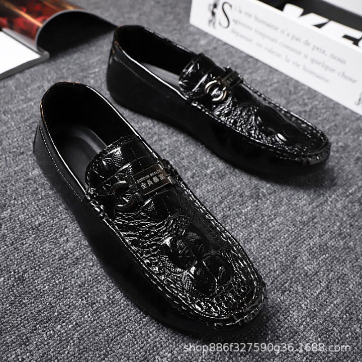 2019 New Social Fashion Leather Loafers Embossed Crocodile Pattern Men's Shoes Fashion Youth Leather Shoes Trendy Shoes