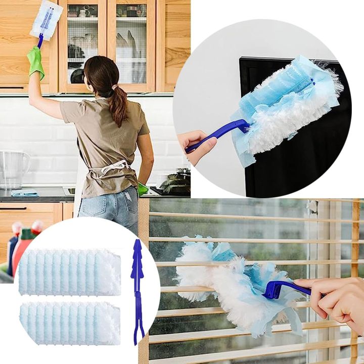 Flash Dust Magnet 10 Pcs Refill with 1 Extender Handle,Dust Magnet Duster Flash Fluffy Dusters Refills Dusters Multi Surface Duster Refills Kit,Fluffy Duster for Cleaning (Blue).