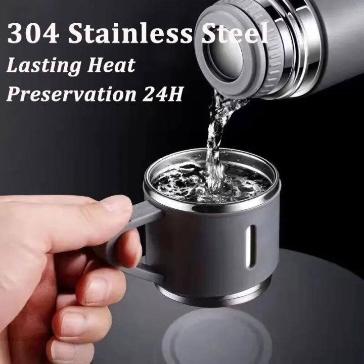 Stainless Steel Thermos Cup Large Capacity Vacuum Flask Coffee Tea Milk Travel Water Bottle Insulated Thermos Handbag Gift Box