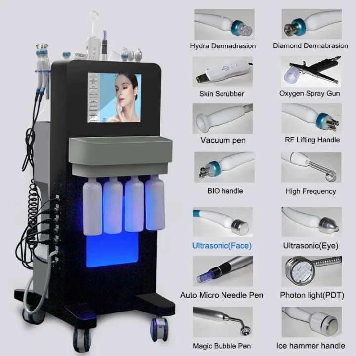 Newest`14 in 1 Hydro Facial Machine Facial Cleaning Skin Whitening Rejuvenation Salon Beauty Equipment