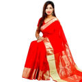 Half Silk Red and Gold Saree Without Blouse Piece for Women - Beautiful Ethnic Wear - Suitable for All Seasons Party Wear. 