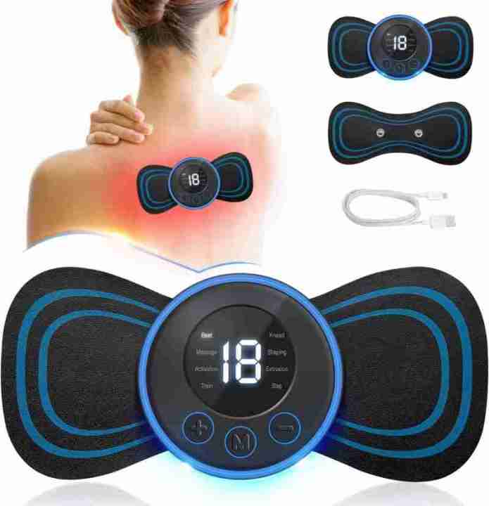 EMS Mini Pain Relief Massager Machine 8 Mode & 19 Strength Level Mini EMS Butterfly Massager For Shoulder, Legs, Neck Massager With LDC Monitor & USB Cable