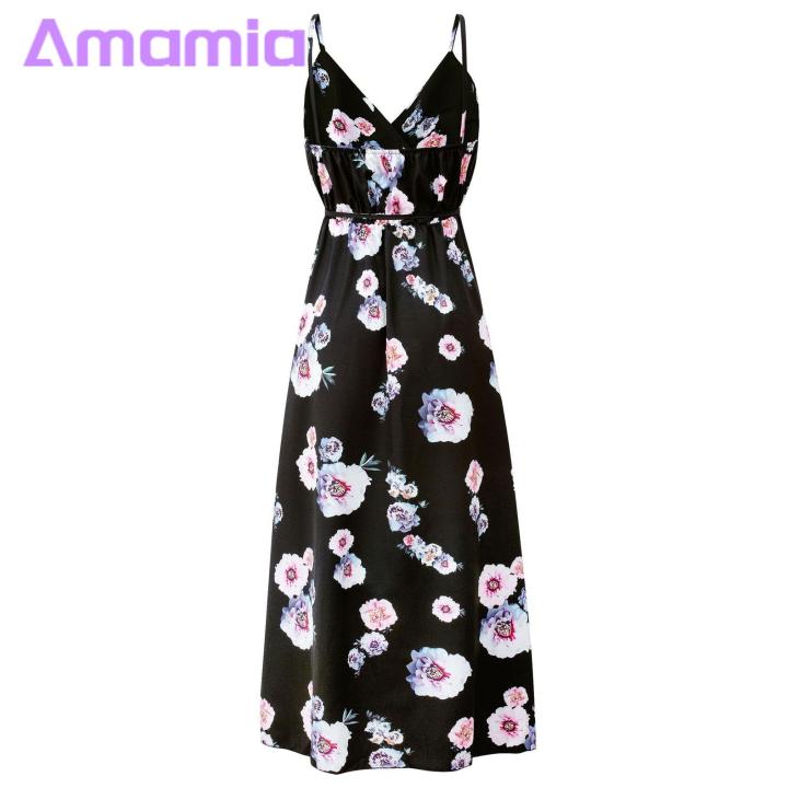 Amamia%20Party%20Dress%20Deep%20V%20Neck%20Floral%20Print%20Waist%20Tight%20Slit%20Hem%20Dress%20-%20Image%203