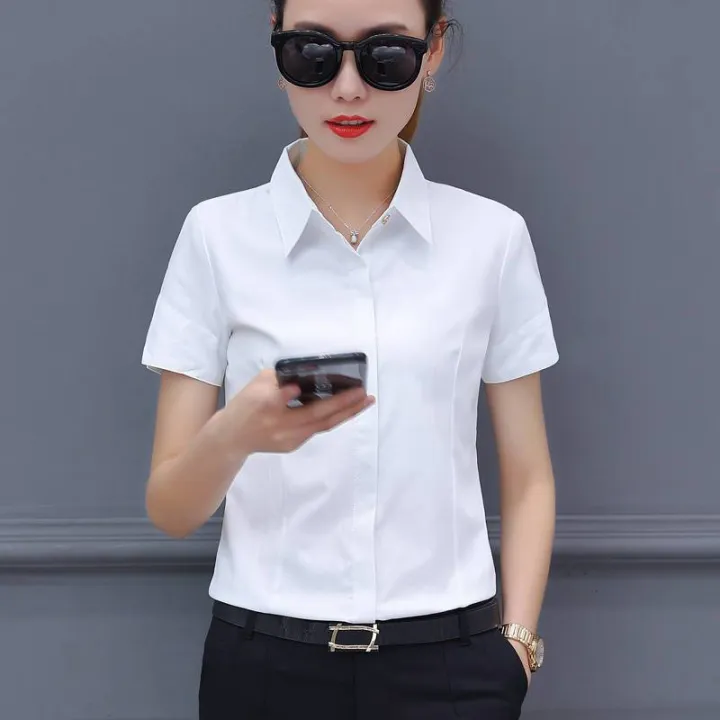 Women's%20Short-Sleeved%20Cotton%20Shirt2023New%20Korean%20Style%20Slim%20Fit%20All-Matching%20Work%20Clothes%20Summer%20Professional%20Top%20Shirt%20-%20Image%206