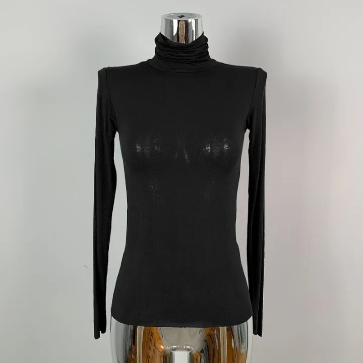 Real%20Shot%20Fashion%20Turtleneck%20Hot%20Girl%20Top%20Women's%20Slim%20Fit%20Slimming%20Sexy%20Micro%20Transparent%20All-Match%20Long%20Sleeve%20T%20T-shirt%20-%20Image%206