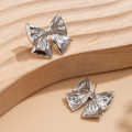 Fashion Simple Bow Gold Earrings Necklace Bracelet Set for Women Personality Trend Party Dinner Jewelry Set Accessories.