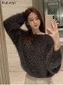 Lantern Sleeve Knitted Mohair Sweater Women Pullover Lazy Oaf Ladies Jumpers Tops Femme Korean Casual 2022 Autumn Pull Femme.