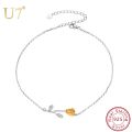 U7 925 Sterling Silver Anklet Women Barefoot Leg Chain Rose Flower Foot Bracelet Summer Beach Jewelry Gift for Mother's Day.