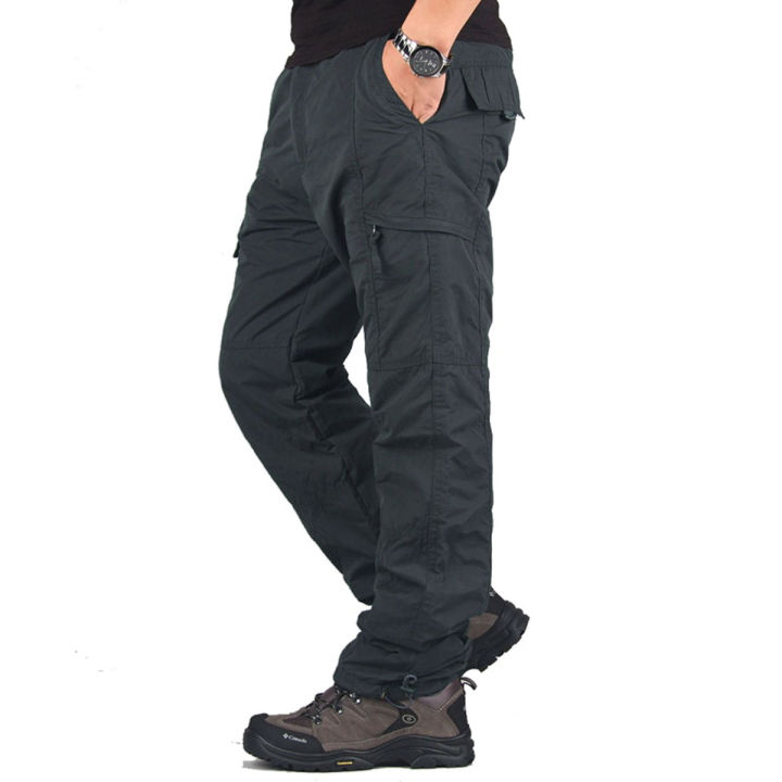 Winter Thick Fleece Cargo Pants Men's Cotton Tactical Baggy Casual 