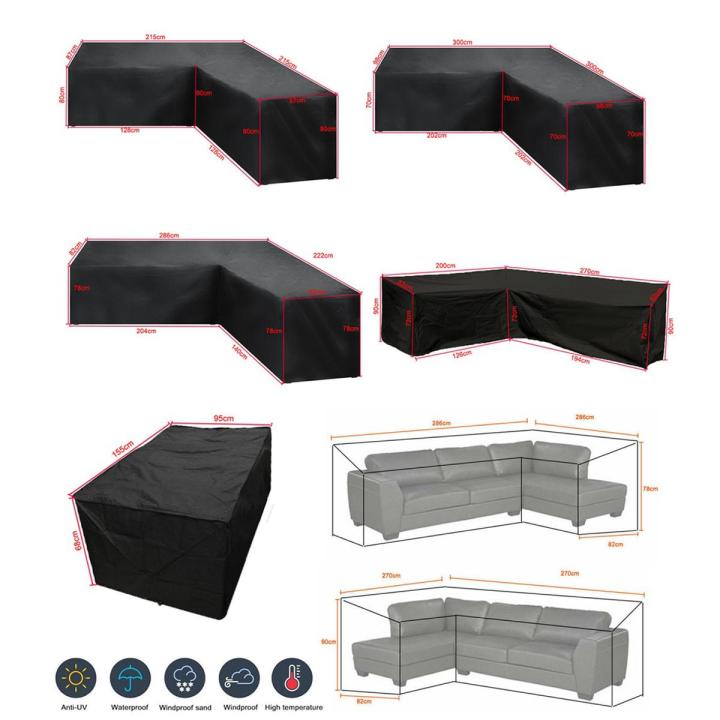Multi Size Black Outdoor Garden Furniture Corner Sofa Cover Waterproof Black Furniture Dustproof Outdoor Table Cover