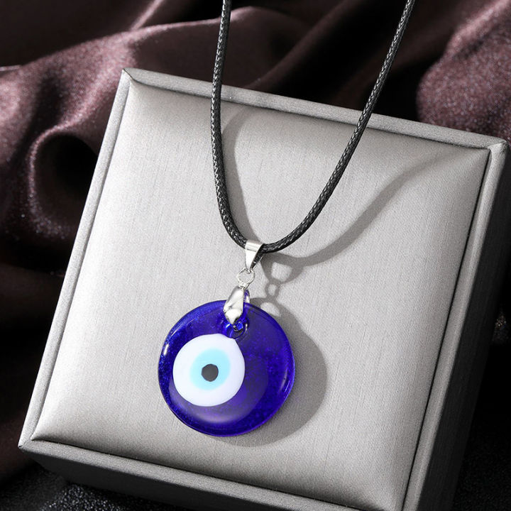 Color Glass Blue Evil Eyes Pendant Necklace Women Men Round