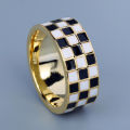 New Enamel KYRA01583 Classic Damier Gold Handmade Enamel Jewelry Epoxy Gold Color Ring For Women. 