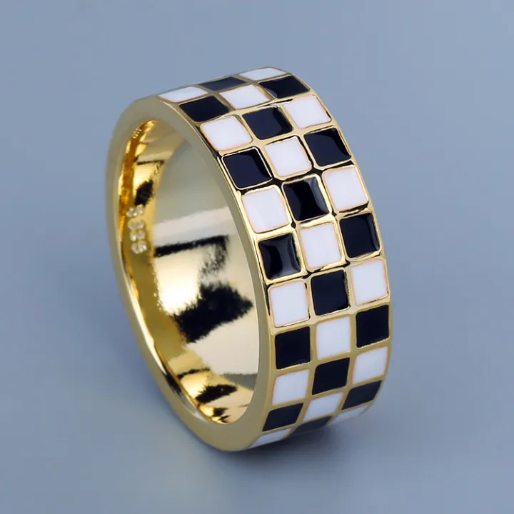 New%20Enamel%20KYRA01583%20Classic%20Damier%20Gold%20Handmade%20Enamel%20Jewelry%20Epoxy%20Gold%20Color%20Ring%20For%20Women%20-%20Image%203