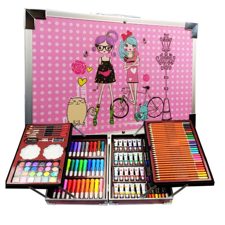 Art Painting Set 145 PCS Water Color Pen Crayon Oil Pastel Colored Pencil Drawing Stationery Gift Kit For Children