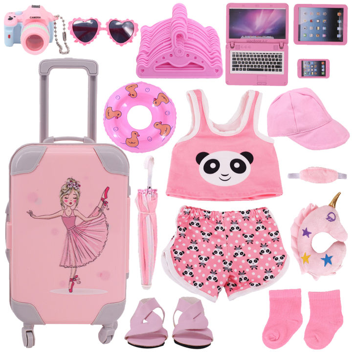 Pink Reborn Doll Clothes Shoes Suitcase Accessories Fit 18 Inch Girl American 43Cm Baby Newborn Doll Our Generation Girls Toys