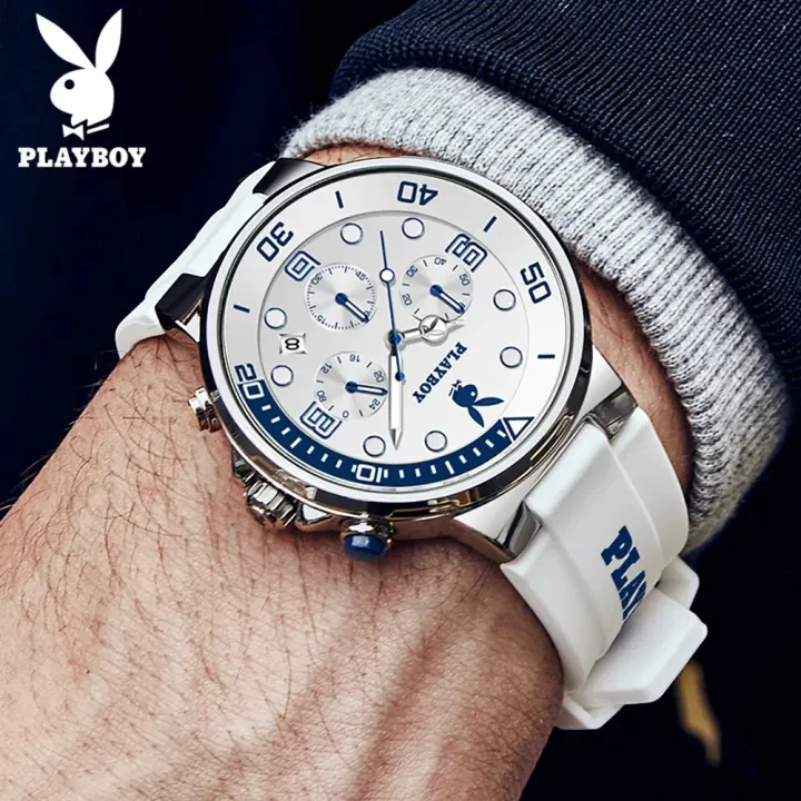 PLAYBOY%20Luxury%20Watches%20For%20Men%20Fashion%20Silicone%20Strap%20Waterproof%20Sport%20Chronograph%20Quartz%20WristWatch%20Smart%20Clock%20With%20Date%20-%20Image%203
