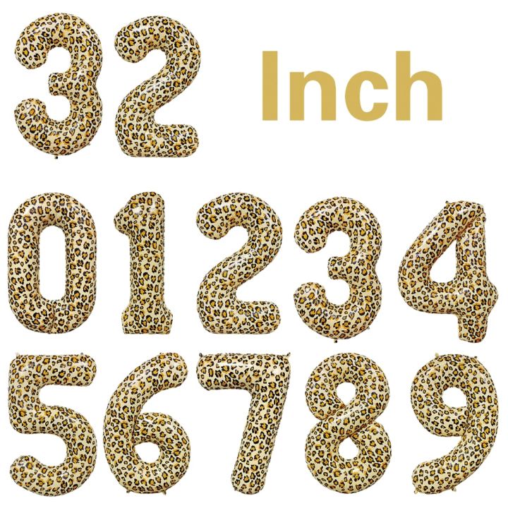1Pcs 32 Inch Cheetah Leopard Print Digital Aluminum Film Balloon 1-9digital Balloon Kids Jungle Safari Birthday Party Decoration