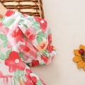 (New) flower print back ribbon bow tie infant dress summer new girls' baby bubble sleeve dress sweet girl CHILDREN'S clothing suitable for 0-3 years old. 