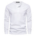 Autumn Henley Collar T Shirt Men Casual Solid Color Long Sleeve T Shirt for Men High Quality 100% Cotton Fashion Mens T Shirts.