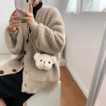 Cute Plush Bear Shoulder Bag For Women Cartoon Kawaii Cross-body Bag Women Girls Fashion Purses.