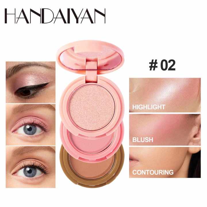 HANDAIYAN 3 In 1 Matte Highlighter Contouring Blush Palette Pearly Shiny Eyeshadow Multifunctional Face Makeup Palette -#02