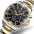 OLEVS 2870 Silver And Golden Two-tone Stainless Steel Chronograph Watch For Men - Black & Golden. 