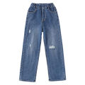 Girls denim wide-leg pants 2023 Internet celebrity loose foreign style straight pants torn trousers wear medium and big children's pants trend. 