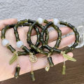 Green hurried opal beading new Chinese bamboo slub safety buckle bracelet women's light luxury design sense glass bracelet. 