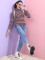 Pantoneclo Premium Quality Women's High Neck Winter Large Stripe Sweater. 