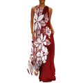 Custom Made Red Print Polynesian Style Women Off Shoulder Dress V-neck Women Beach Elegant Maxi Sleeveless Long Dresses. 