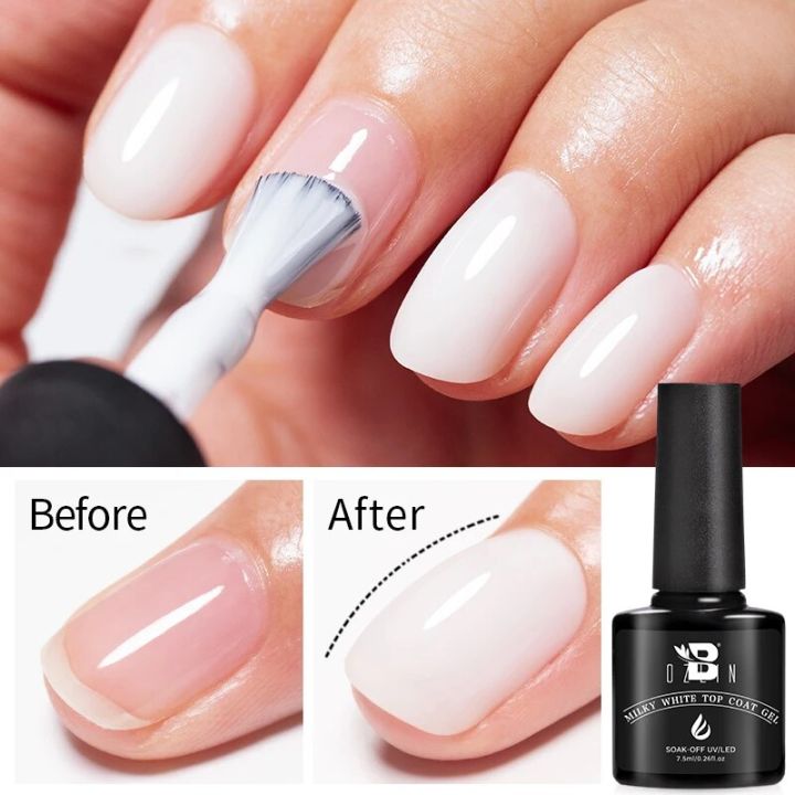 BOZLIN Milky White Top Coat Gel For Gel Nail Polish 7.5ml Russian Self-leveling Nude Color Soak Off Semi Permanent UV Gel