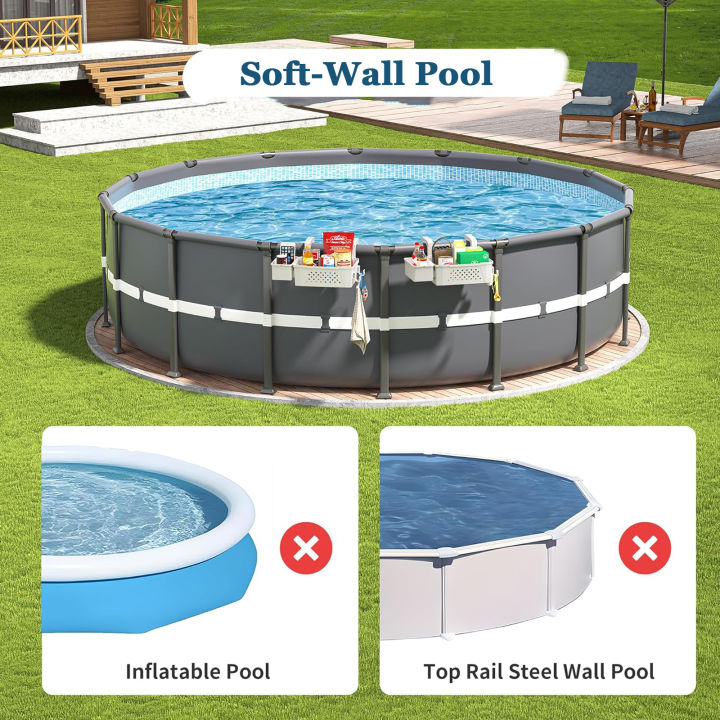 GC Poolside Storage Baskets For 3-Inch Or Smaller Top Rails, Swimming Pool Storage Basket With Cup Holders For Most Above Ground Pool