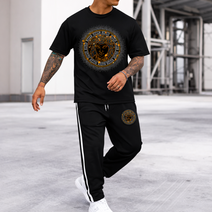 Summer New Men Tracksuits Fashion printed Short Sleeve T Shirt Long Pants 2 Piece Sets Casual Trend