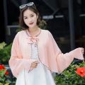 Women's summer cape shawl solid color chiffon ruffle black and white thread shawl sun protective clothing.