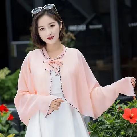 Women's%20summer%20cape%20shawl%20solid%20color%20chiffon%20ruffle%20black%20and%20white%20thread%20shawl%20sun%20protective%20clothing%20-%20Image%203