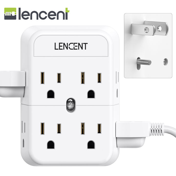 LENCENT 2 Prong Power Strip, 3 to 2 Prong Outlet Adapter, Polarized Plug, 3-Sided 8 Outlets Widely Spaced Extender, Compact Wall Plug Splitter Tap for Non-Grounded Outlets