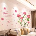 DIY Self-Adhesive Red Rose Wall Stickers For Living Rooms Bedroom Background Wall Decoration Creative Sticker Mural Home Decor. 