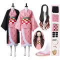 Anime Kamado Nezuko Cosplay Costume Demon Slayer Kimetsu No Yaiba Costumes Kimono Haori Wig Clogs Suit for Adult Kids Halloween.
