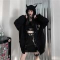 gothic clothes Harajuku Hoodies Devil Horns Sweatshirts zip up hoodie Loose Pullovers Long Sleeve Tops Streetwear. 