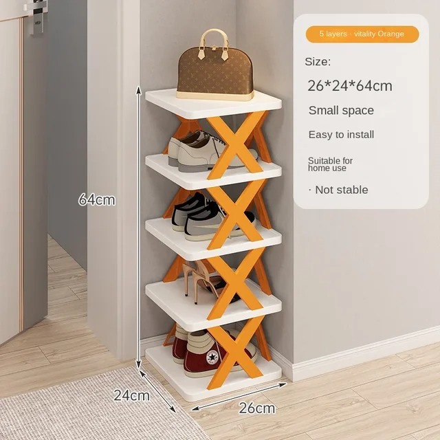 1 pcs Multi-Layer Folding Shoe Rack: 5-Layer Adjustable Plastic Storage for Shoes, Easy to Assemble