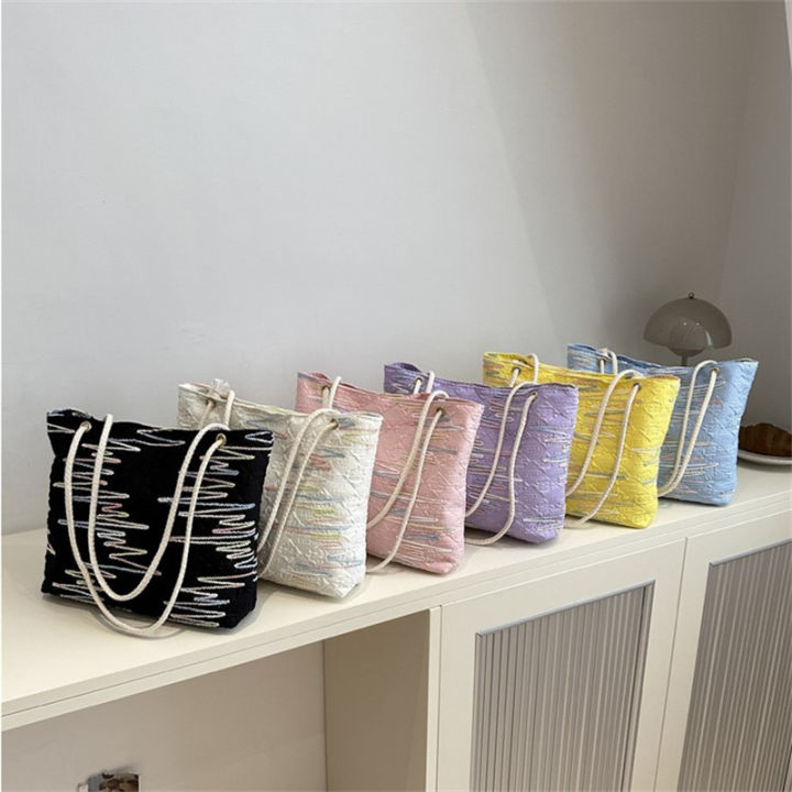 Stripe Large Capacity Tote Bag Students Classroom Canvas Bags Bags Women 2024 Summer Shoulder Armpit Bag Mzea