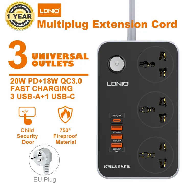 LDNIO%20Extension%20Socket,%203%20AC%20Sockets,%20Fast%20Charging%203%20USB%201Type-C%20Ports,%206.6Ft(2M)%20Extension%20Cord-EU%20Plug%20-%20Image%202