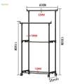Double Rod Clothing Rack Heavy Duty Portable Movable Wheel Clothes Organizer for Office Living Room. 